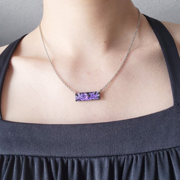 Weirdcore cute octopus rectangle pendant on a small silver chain necklace - Picture 7 of 7